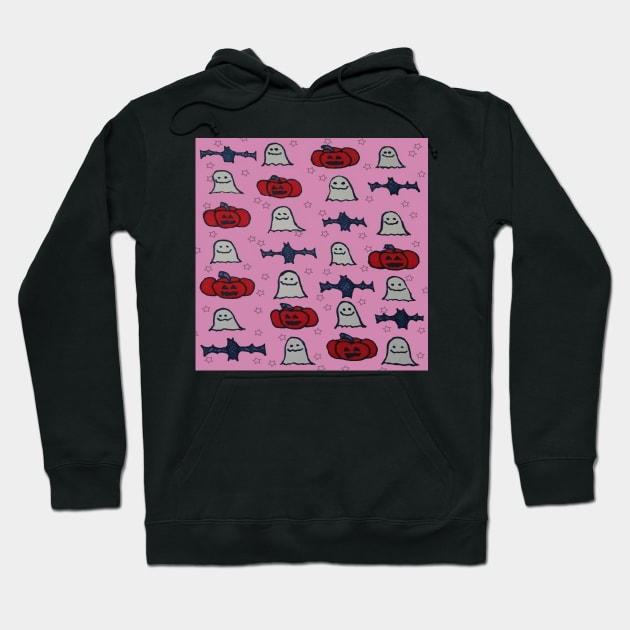 Halloween Ghosts, Bats, and Pumpkins on Pink Hoodie by DanielleGensler